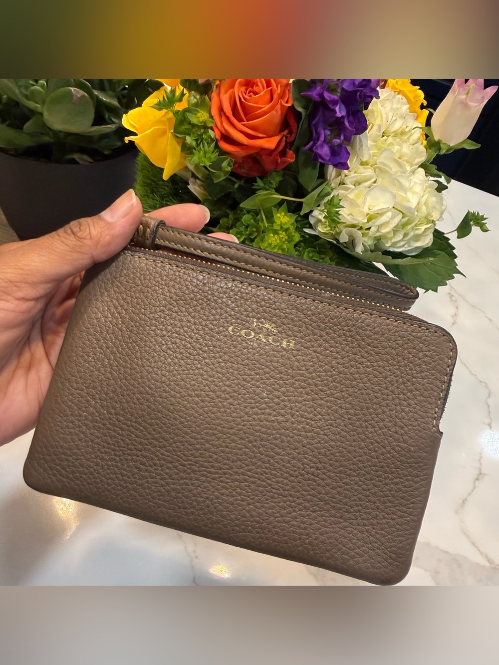 Coach Corner Zip Wristlet Pebbled Leather